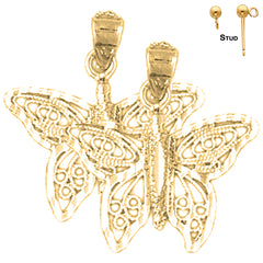 Sterling Silver 20mm Butterfly Earrings (White or Yellow Gold Plated)