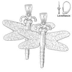 Sterling Silver 39mm Dragonfly Earrings (White or Yellow Gold Plated)
