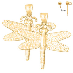 Sterling Silver 39mm Dragonfly Earrings (White or Yellow Gold Plated)