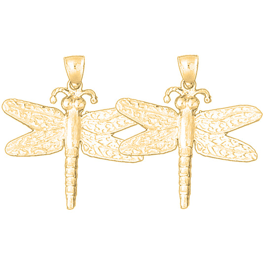 Yellow Gold-plated Silver 39mm Dragonfly Earrings
