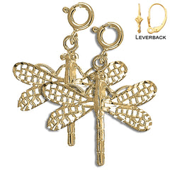 Sterling Silver 28mm Dragonfly Earrings (White or Yellow Gold Plated)