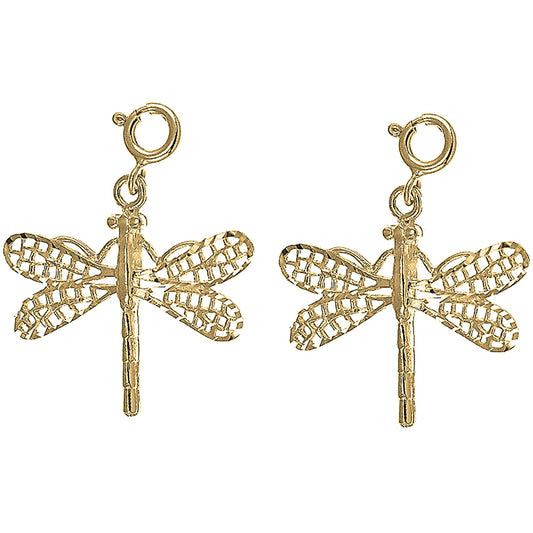 Yellow Gold-plated Silver 28mm Dragonfly Earrings