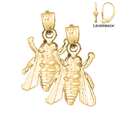 Pendientes de abeja de plata de ley de 23 mm (chapados en oro blanco o amarillo)