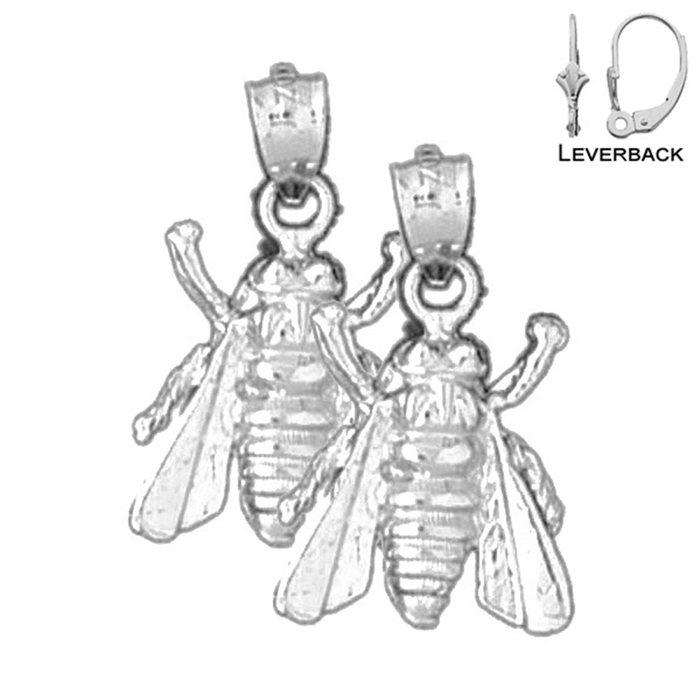 Pendientes de abeja de plata de ley de 23 mm (chapados en oro blanco o amarillo)
