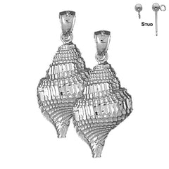 Sterling Silver 34mm Conch Shell Earrings (White or Yellow Gold Plated)