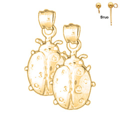 Sterling Silver 19mm Ladybug Earrings (White or Yellow Gold Plated)