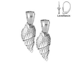 Pendientes de concha de caracola de plata de ley de 26 mm (chapados en oro blanco o amarillo)