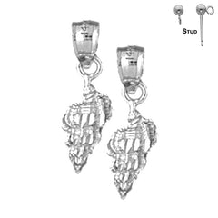 Sterling Silver 20mm Conch Shell Earrings (White or Yellow Gold Plated)