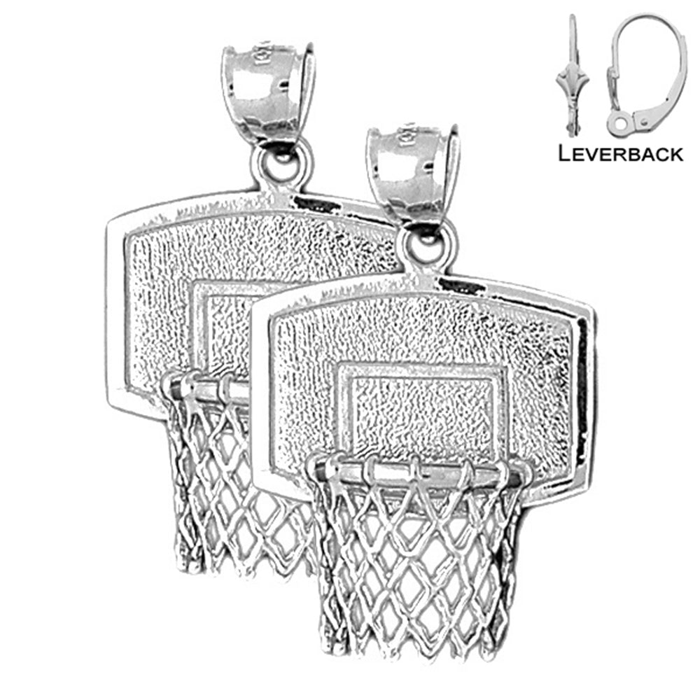 34 mm Basketballkorb-Ohrringe aus Sterlingsilber (weiß- oder gelbvergoldet)