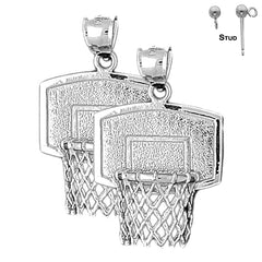 34 mm Basketballkorb-Ohrringe aus Sterlingsilber (weiß- oder gelbvergoldet)