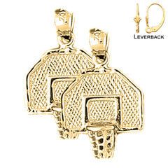 Sterling Silver 25mm Basketball Basket Earrings (White or Yellow Gold Plated)