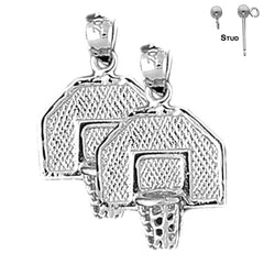 Sterling Silver 25mm Basketball Basket Earrings (White or Yellow Gold Plated)