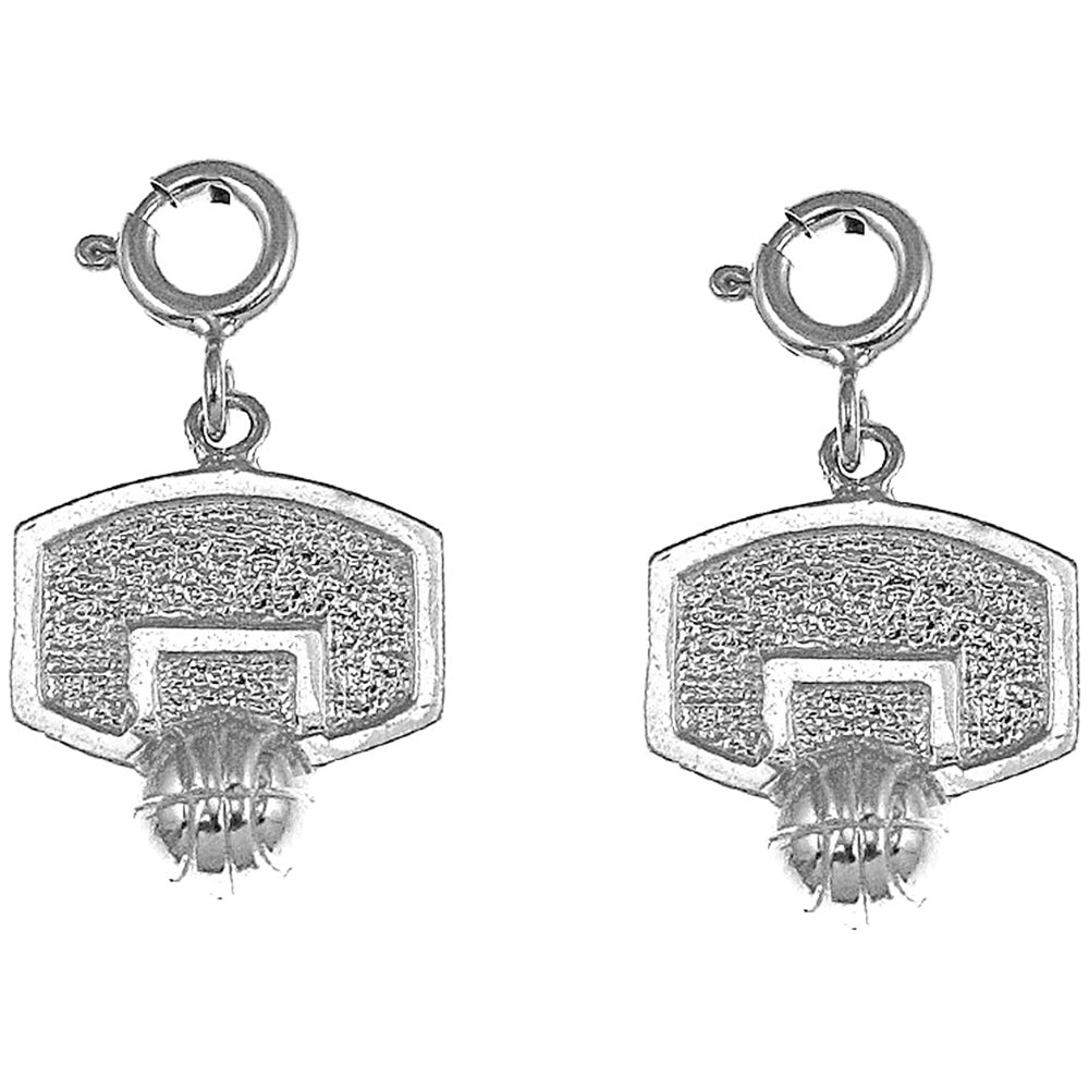 Sterling Silver 21mm Basketball Basket Earrings