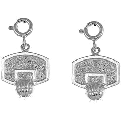 Sterling Silver 21mm Basketball Basket Earrings