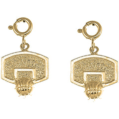 Yellow Gold-plated Silver 21mm Basketball Basket Earrings