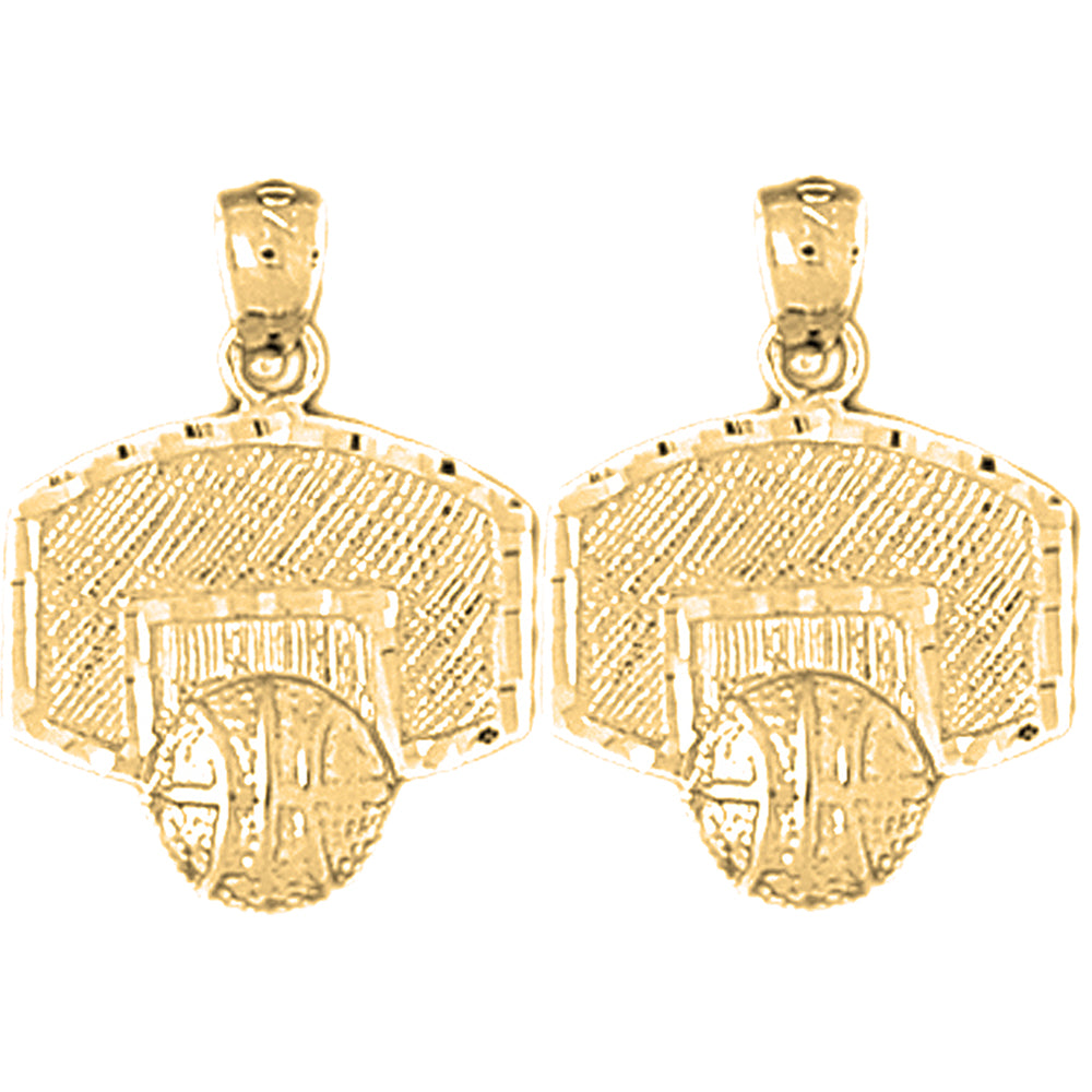 Yellow Gold-plated Silver 21mm Basketball Basket Earrings