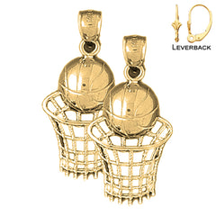 Sterling Silver 33mm Basketball Basket Earrings (White or Yellow Gold Plated)