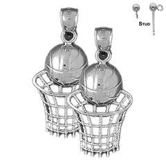 Sterling Silver 33mm Basketball Basket Earrings (White or Yellow Gold Plated)