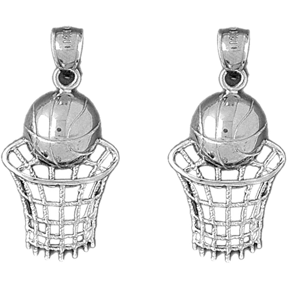 Sterling Silver 33mm Basketball Basket Earrings