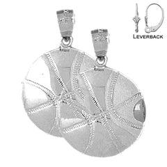 Sterling Silver 26mm Basketball Earrings (White or Yellow Gold Plated)