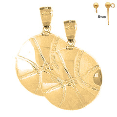 Sterling Silver 26mm Basketball Earrings (White or Yellow Gold Plated)