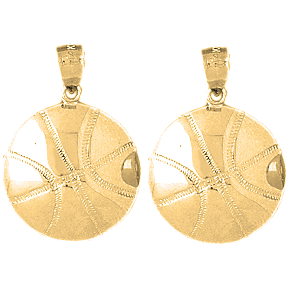 Yellow Gold-plated Silver 26mm Basketball Earrings