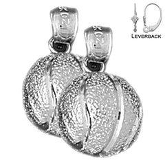 Sterling Silver 19mm 3D Basketball Earrings (White or Yellow Gold Plated)