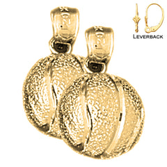 Sterling Silver 19mm 3D Basketball Earrings (White or Yellow Gold Plated)