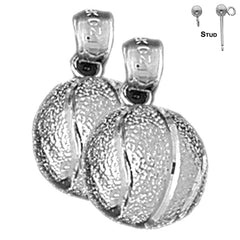 Sterling Silver 19mm 3D Basketball Earrings (White or Yellow Gold Plated)