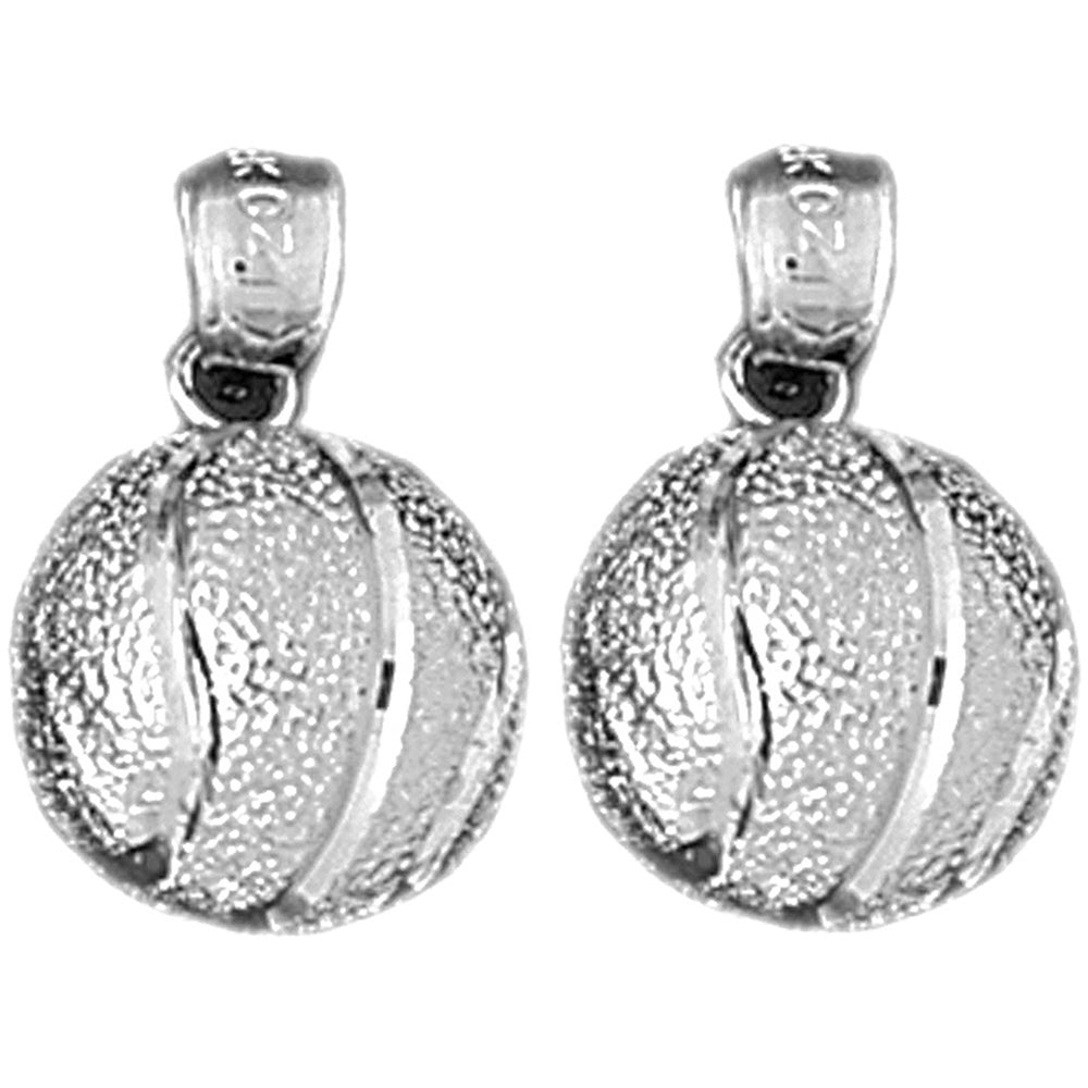 Sterling Silver 19mm 3D Basketball Earrings