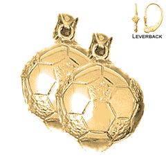 Sterling Silver 24mm 3D Soccer Ball Earrings (White or Yellow Gold Plated)