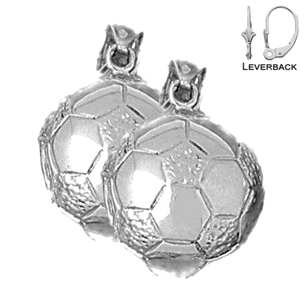 Pendientes de balón de fútbol 3D de plata de ley de 24 mm (chapados en oro blanco o amarillo)