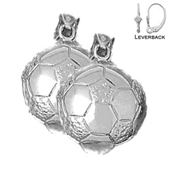 Pendientes de balón de fútbol 3D de plata de ley de 24 mm (chapados en oro blanco o amarillo)