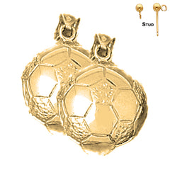 Sterling Silver 24mm 3D Soccer Ball Earrings (White or Yellow Gold Plated)