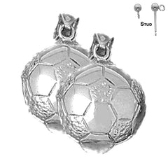 Sterling Silver 24mm 3D Soccer Ball Earrings (White or Yellow Gold Plated)