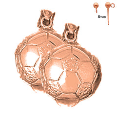 Pendientes de balón de fútbol 3D de oro de 14 quilates o 18 quilates