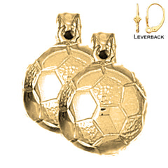 Sterling Silver 19mm 3D Soccer Ball Earrings (White or Yellow Gold Plated)