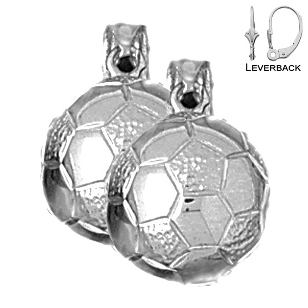 Sterling Silver 19mm 3D Soccer Ball Earrings (White or Yellow Gold Plated)