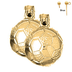 Sterling Silver 19mm 3D Soccer Ball Earrings (White or Yellow Gold Plated)