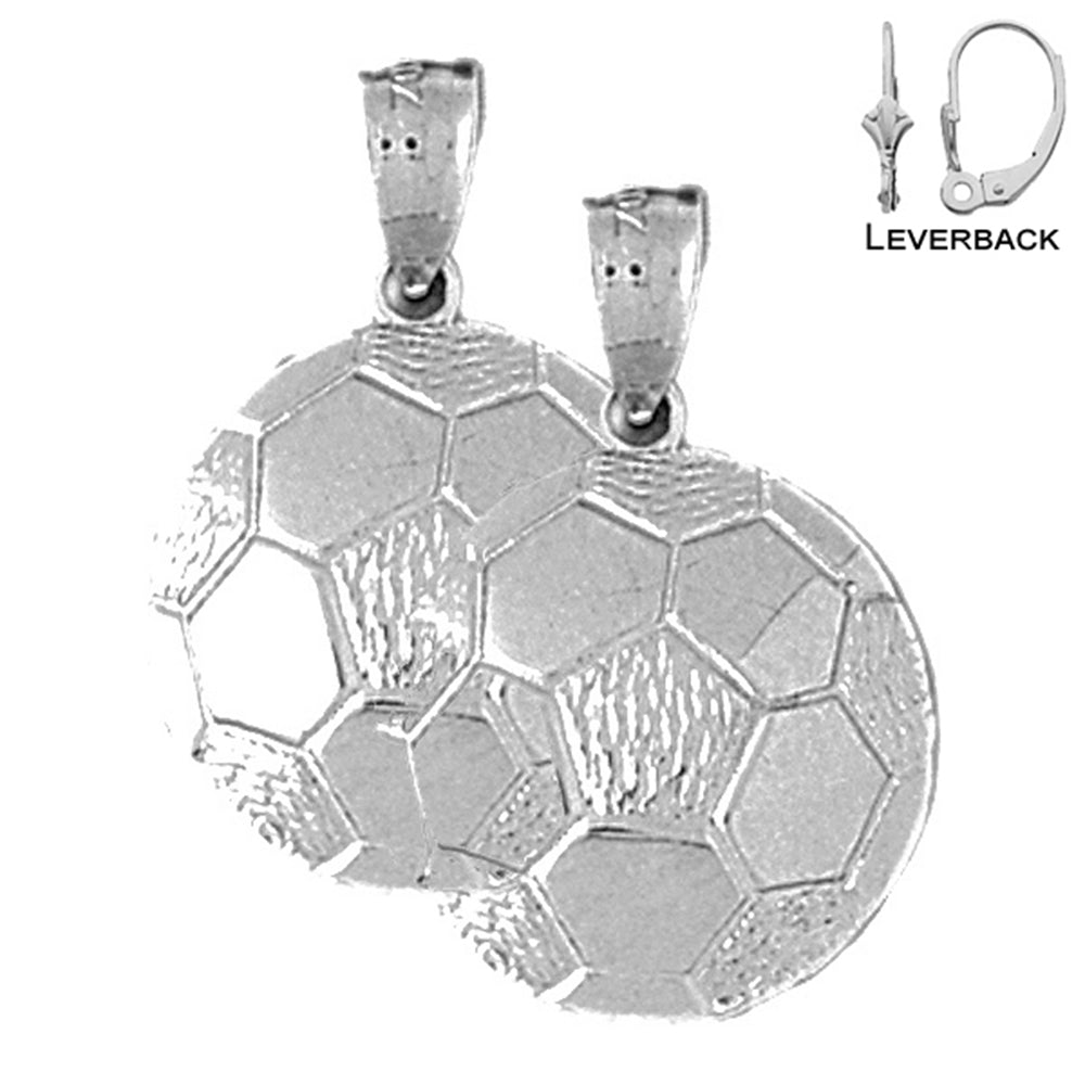 Pendientes de balón de fútbol de plata de ley de 21 mm (chapados en oro blanco o amarillo)