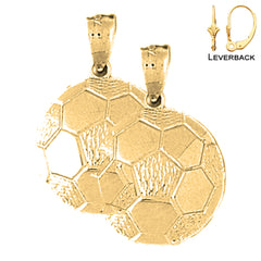 Sterling Silver 21mm Soccer Ball Earrings (White or Yellow Gold Plated)