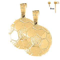 Pendientes de balón de fútbol de plata de ley de 21 mm (chapados en oro blanco o amarillo)