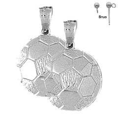 Pendientes de balón de fútbol de plata de ley de 21 mm (chapados en oro blanco o amarillo)