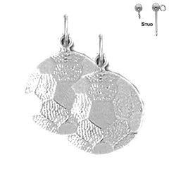 Sterling Silver 19mm Soccer Ball Earrings (White or Yellow Gold Plated)