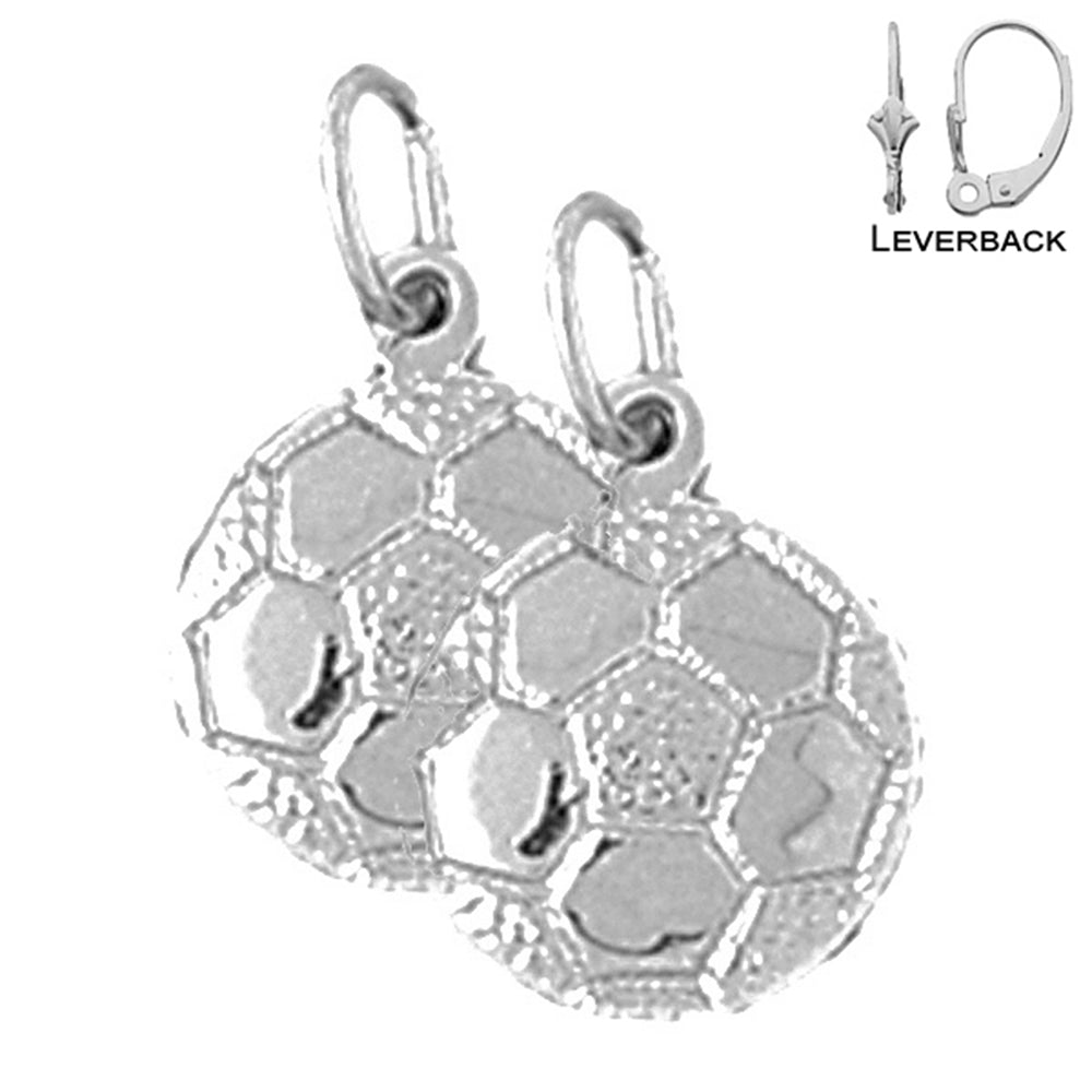 Sterling Silver 18mm Soccer Ball Earrings (White or Yellow Gold Plated)