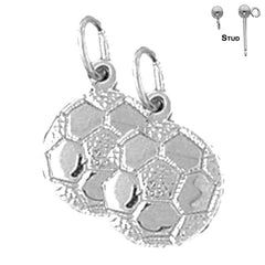 Pendientes de balón de fútbol de plata de ley de 18 mm (chapados en oro blanco o amarillo)