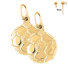 Sterling Silver 18mm Soccer Ball Earrings (White or Yellow Gold Plated)
