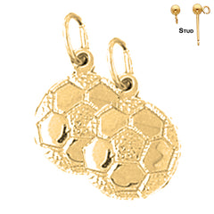 Pendientes de balón de fútbol de plata de ley de 18 mm (chapados en oro blanco o amarillo)