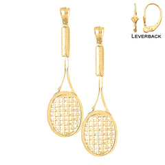 Sterling Silver 66mm Tennis Racquets Earrings (White or Yellow Gold Plated)