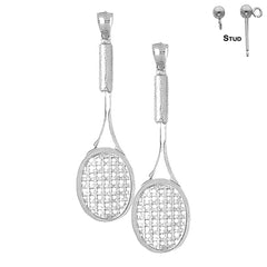 Pendientes de raquetas de tenis de plata de ley de 66 mm (chapados en oro blanco o amarillo)